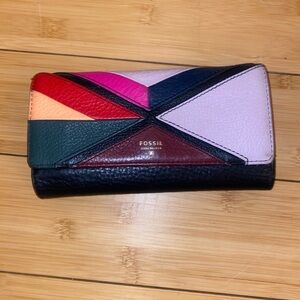 Fossil Multicolor Leather Wallet - Geometric Patchwork